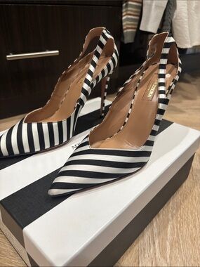 Aquazzura striped black and white heels